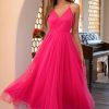 Homrain Tulle Spaghetti Straps Simple Prom Dress | Hot Pink Prom Dresses