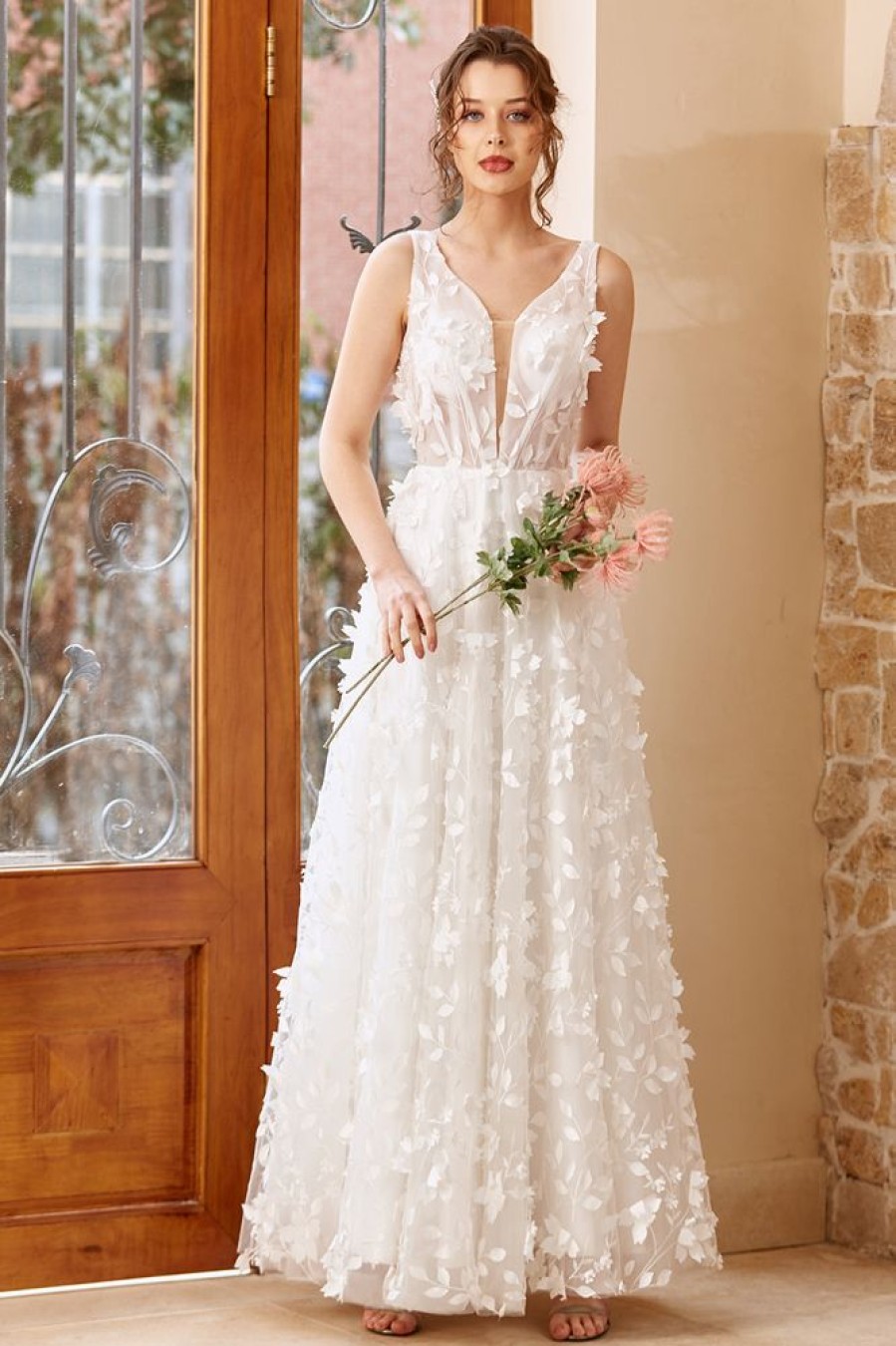 Homrain Appliques Tulle Wedding Dress | Lace Wedding Dresses