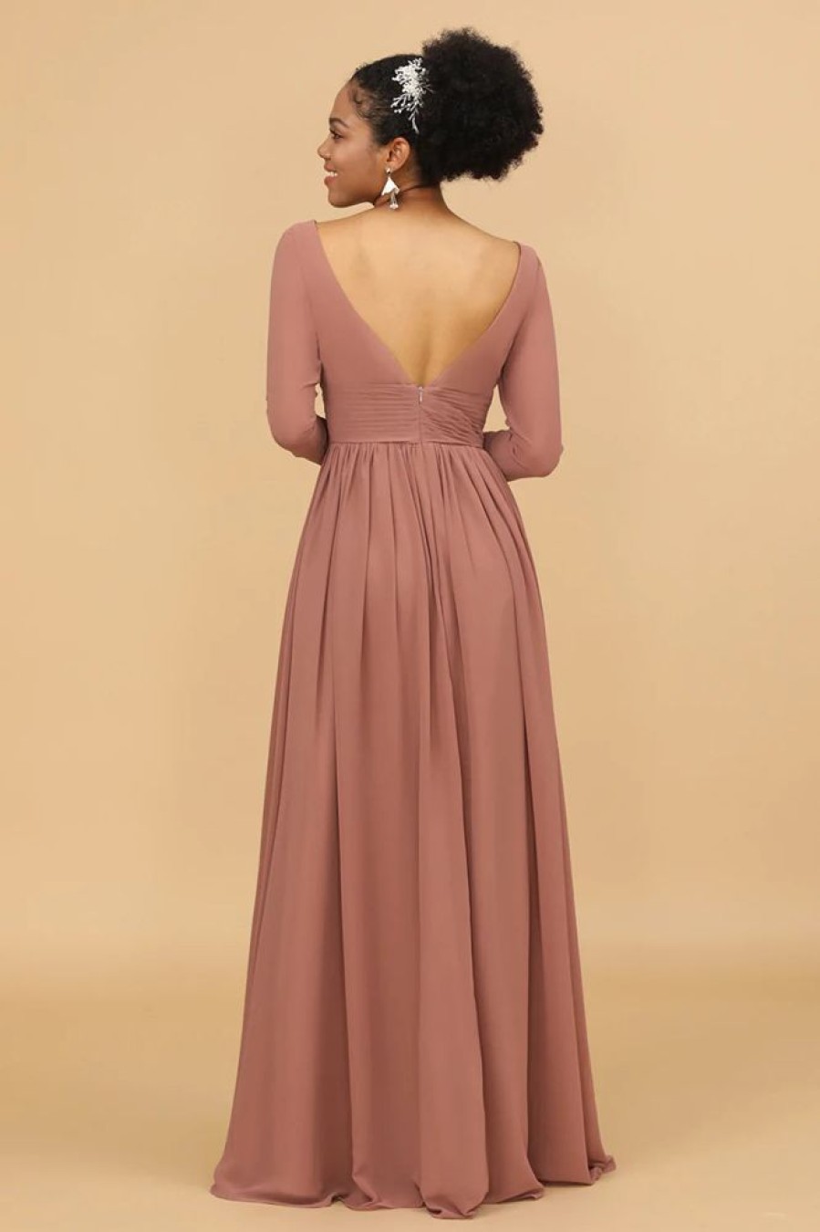 Homrain V-Neck Long Sleeves Bridesmaid Dress | Bridesmaid Dress Under 100