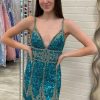 Homrain Turquoise Sequined Homecoming Dress With Fringes | Blue Hoco Dresses