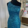 Homrain Sparkly Sequined One Shoulder Tight Short Homecoming Dress | Blue Hoco Dresses