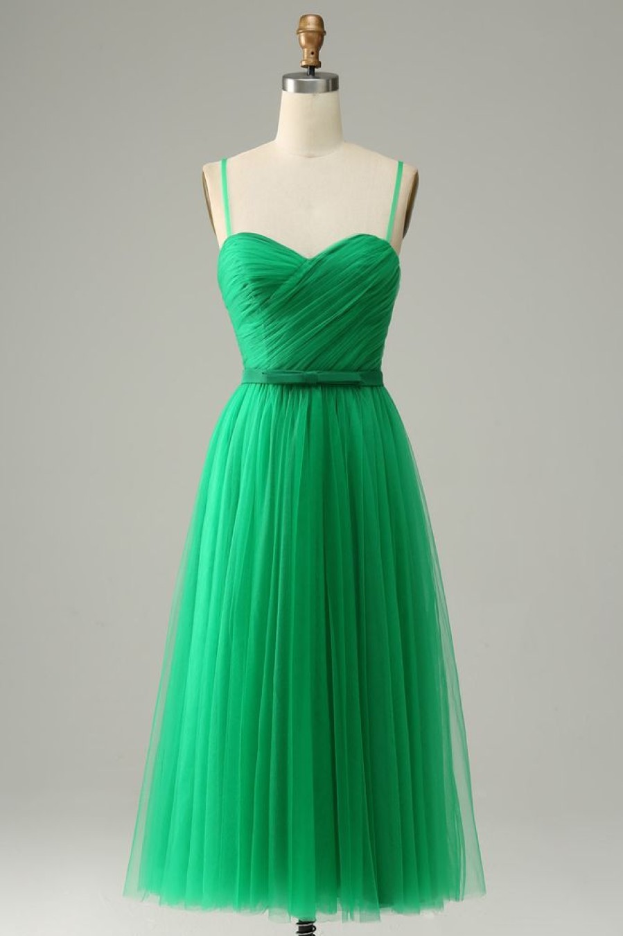 Homrain Tulle A-Line Midi Prom Dress With Ruffles | Green Prom Dresses