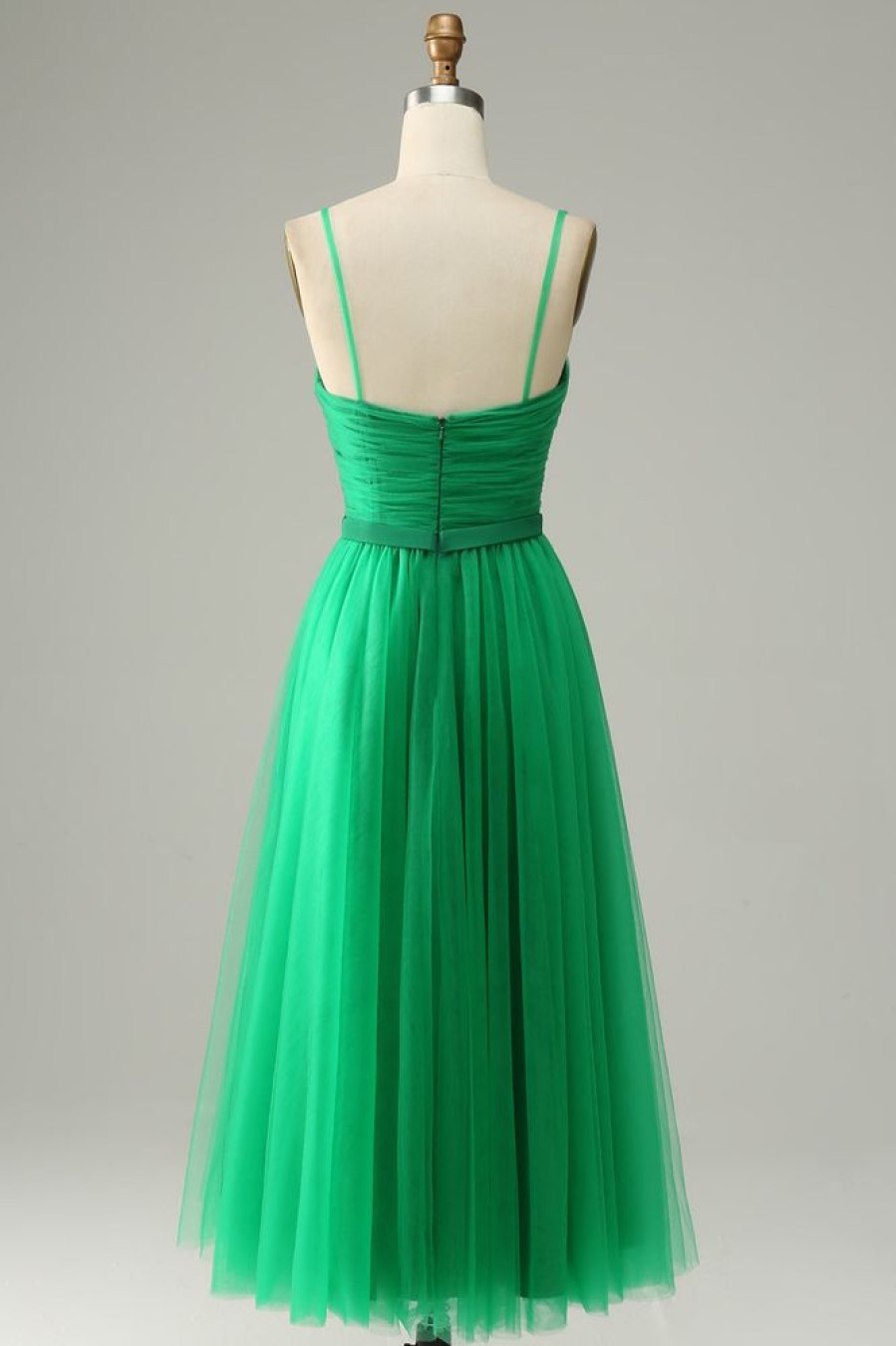 Homrain Tulle A-Line Midi Prom Dress With Ruffles | Green Prom Dresses