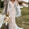 Homrain And Champagne Lace Boho Wedding Dress With Cape | Beach Wedding Dresses