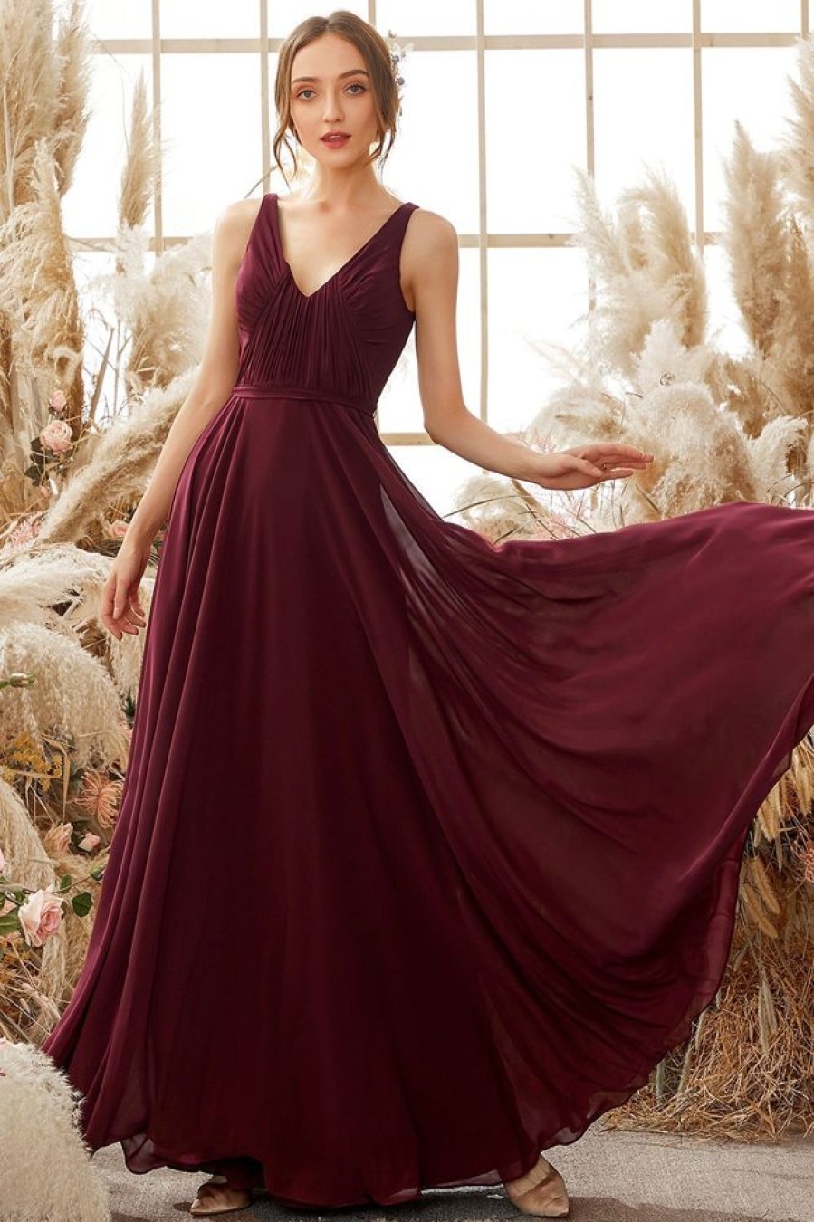 Homrain V Neck Chiffon Bridesmaid Dress | Wedding Guest Dresses