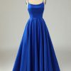 Homrain Backless Satin Prom Dress | Blue Prom Dresses