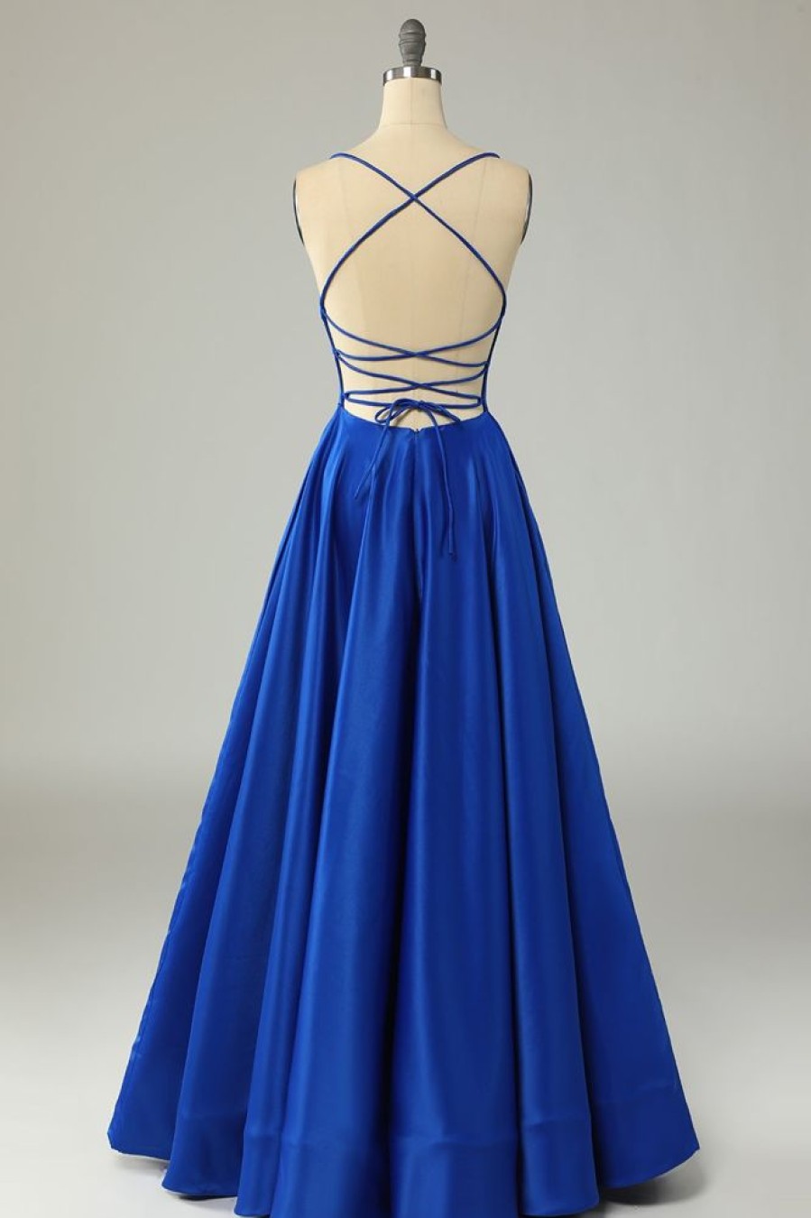 Homrain Backless Satin Prom Dress | Blue Prom Dresses