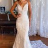 Homrain Mermaid Open Back Long Lace Wedding Dress | Beach Wedding Dresses