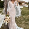 Homrain And Champagne Lace Boho Wedding Dress With Cape | Lace Wedding Dresses