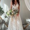 Homrain A-Line Spaghetti Straps Long Boho Wedding Dress With Appliques | Beach Wedding Dresses