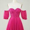 Homrain Corset A-Line Chiffon Short Homecoming Dress With Lace | Pink Hoco Dresses