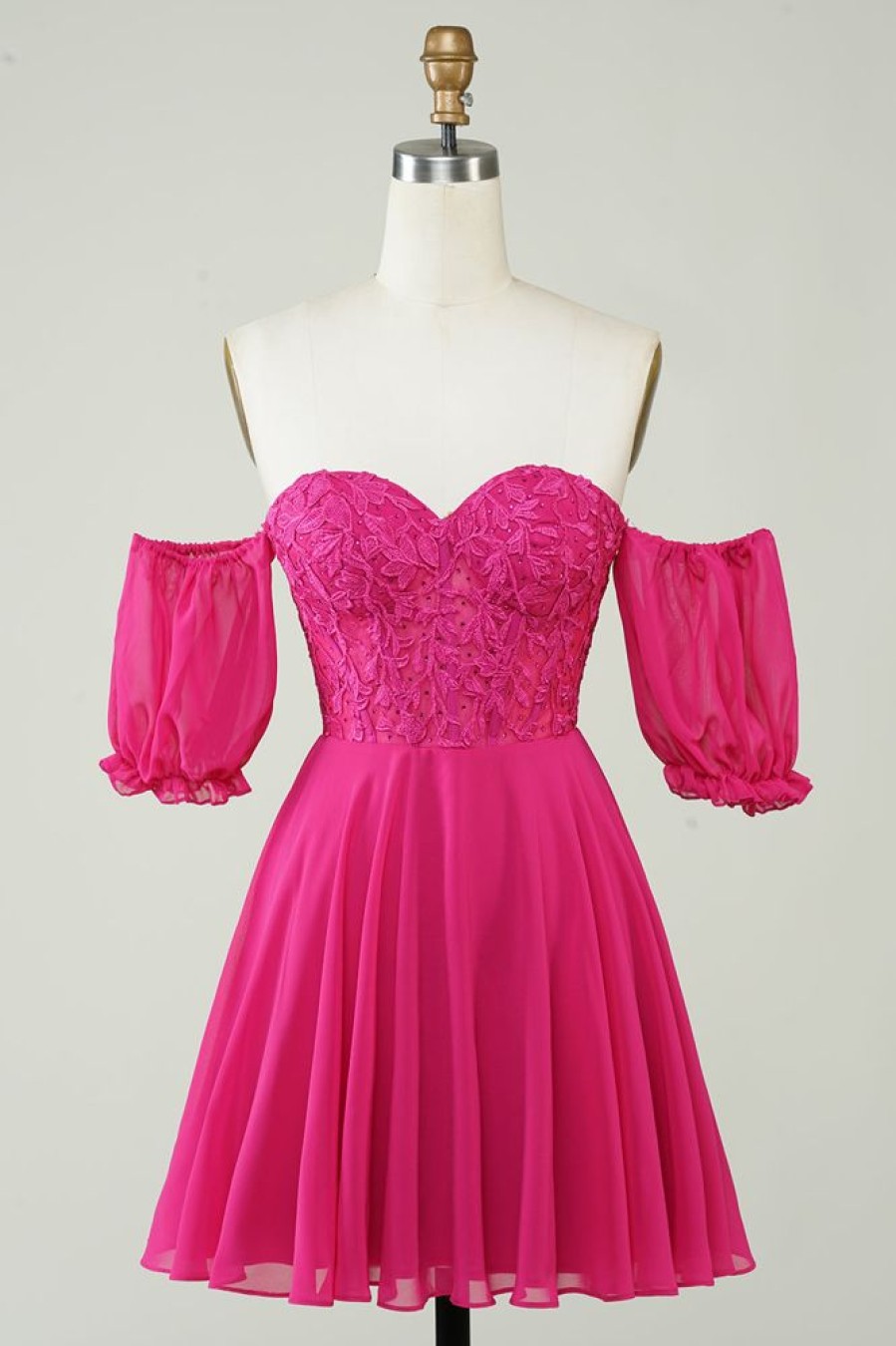 Homrain Corset A-Line Chiffon Short Homecoming Dress With Lace | Pink Hoco Dresses