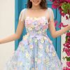 Homrain Corset A-Line Short Homecoming Dress With 3D Flowers | Blue Hoco Dresses