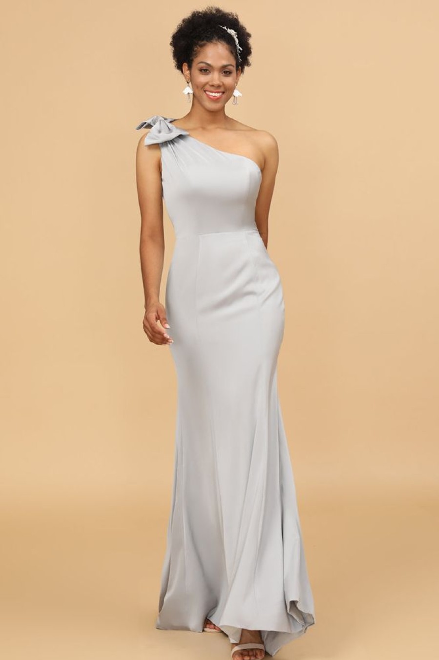 Homrain Satin One Shoulder Mermaid Bridesmaid Dress With Bowknot | Bridesmaid Dress Under 100