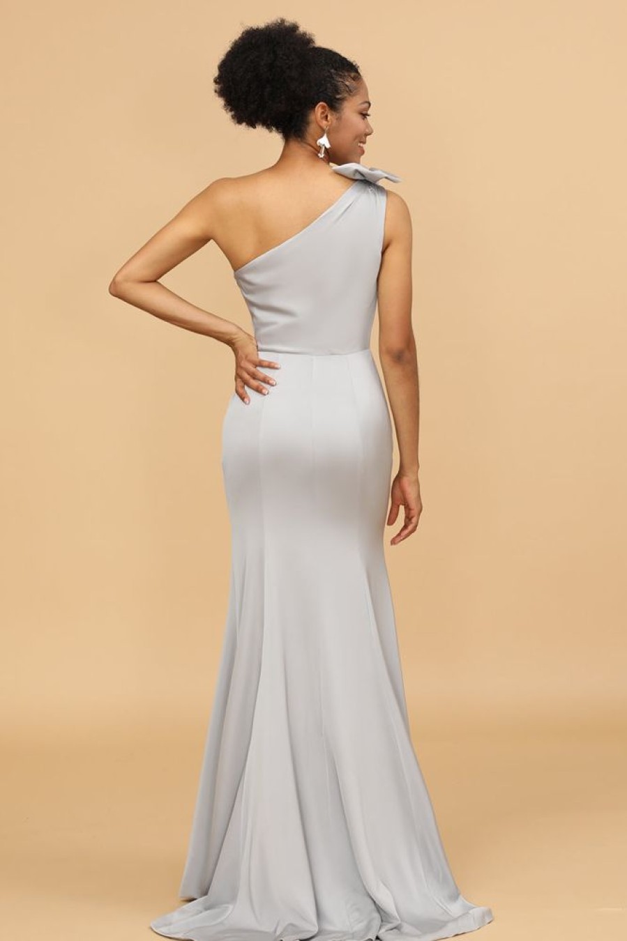 Homrain Satin One Shoulder Mermaid Bridesmaid Dress With Bowknot | Bridesmaid Dress Under 100