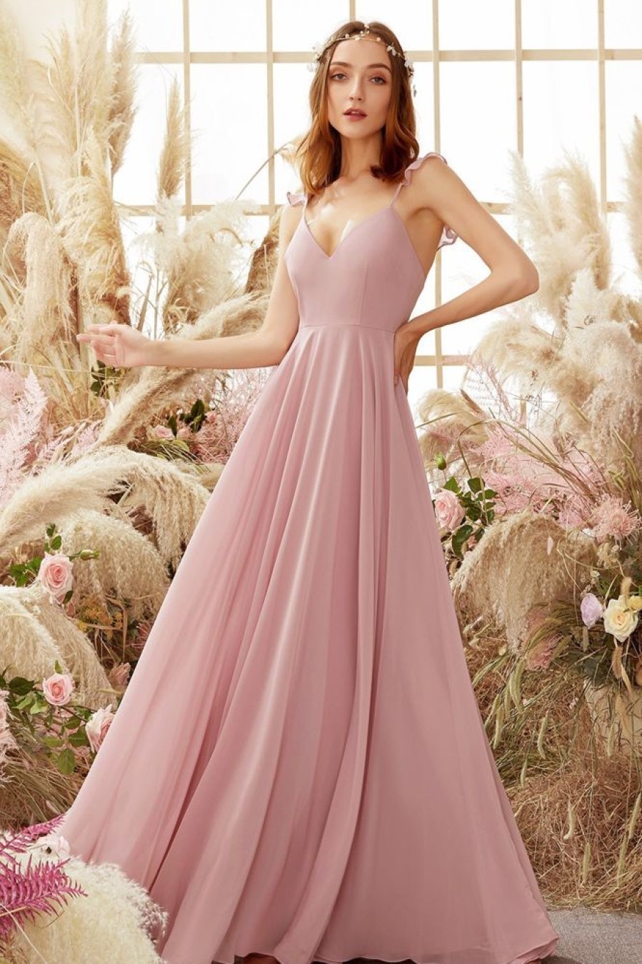 Homrain Blush Spaghetti Straps Chiffon Bridesmaid Dress | Boho Bridesmaid Dresses