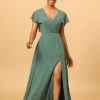 Homrain Chiffon A-Line Green Bridesmaid Dress With Slit | Sage Green Bridesmaid Dress