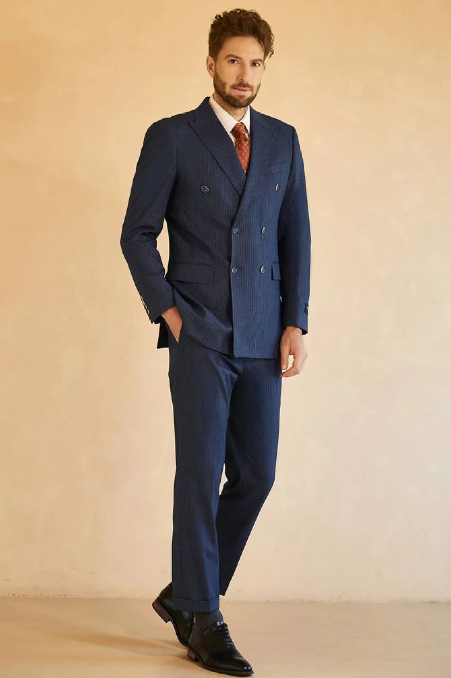 Homrain Double Breasted Pinstripe 3 Piece Wedding Men'S Suits | Homecoming Suits