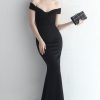 Homrain Satin Off Shoulder Sheath Prom Dress | Black Prom Dresses