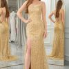 Homrain Glitter Mermaid Backless Long Prom Dress With Slit | Gold Prom Dresses