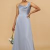 Homrain A Line Asymmetrical Neck Satin Long Bridesmaid Dress | Bridesmaid Dresses