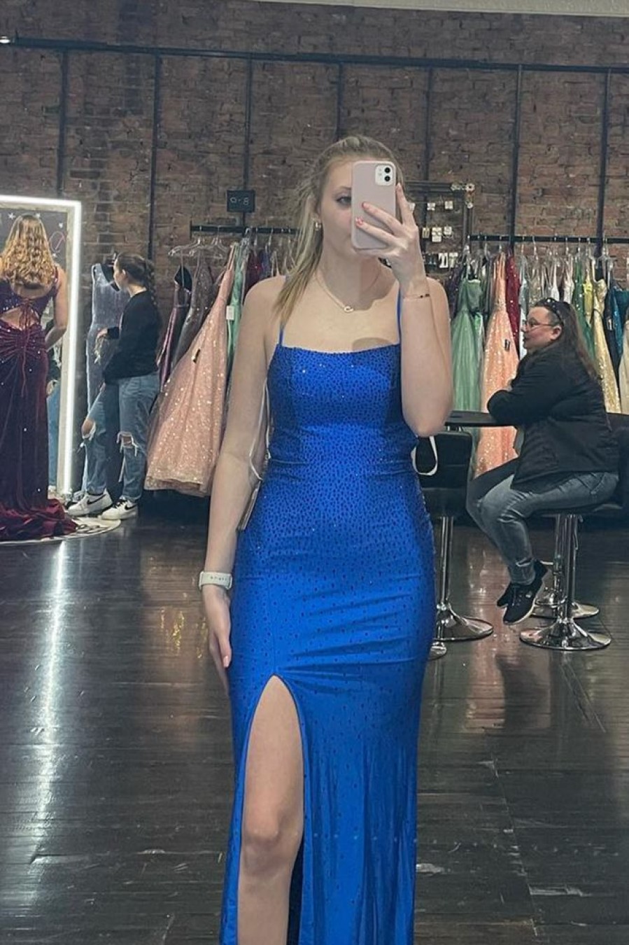 Homrain Spaghetti Straps Mermaid Prom Dress With Slit | Blue Prom Dresses