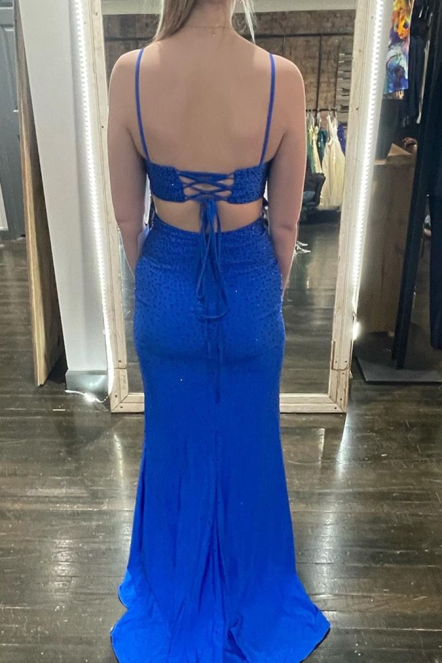 Homrain Spaghetti Straps Mermaid Prom Dress With Slit | Blue Prom Dresses