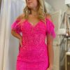 Homrain Sparkly Sequin Lace Tight Short Homecoming Dress With Feathers | Pink Hoco Dresses