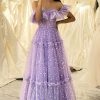 Homrain Tulle A Line Off The Shoulder Long Corset Prom Dress | Purple Prom Dresses