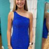 Homrain Sparkly One Shoulder Sequins Tight Short Homecoming Dress | Blue Hoco Dresses