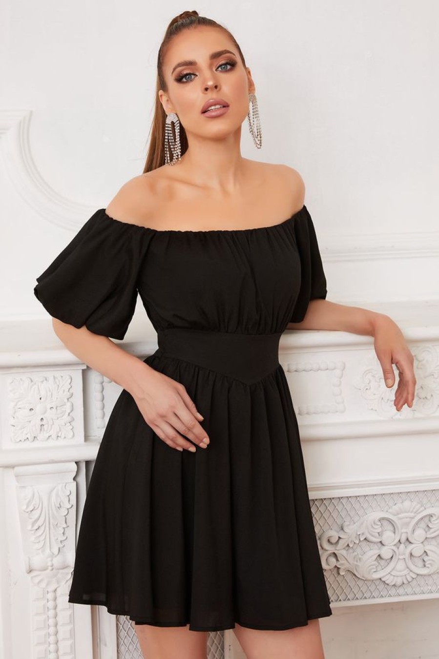 Homrain Off The Shoulder Cocktail Dress | Black Hoco Dresses