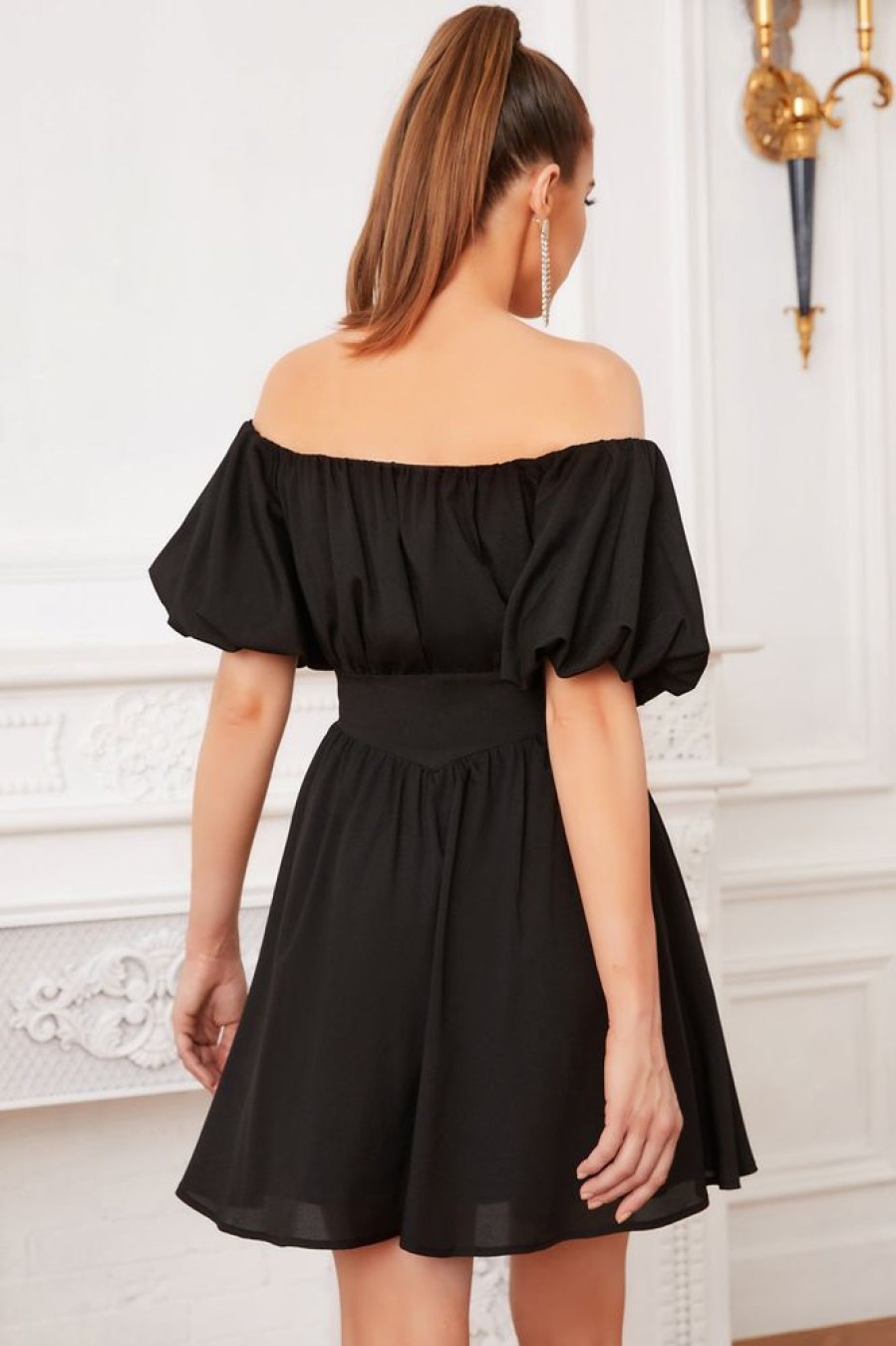 Homrain Off The Shoulder Cocktail Dress | Black Hoco Dresses