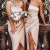 Homrain Satin One Shoulder High Low Bridesmaid Dress | Bridesmaid Dresses