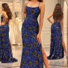 Homrain Sparkly Long Sequined Prom Dress With Slit | Blue Prom Dresses