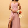 Homrain A Line Spaghetti Straps Long Bridesmaid Dress With Split Front | Bridesmaid Dress Under 100