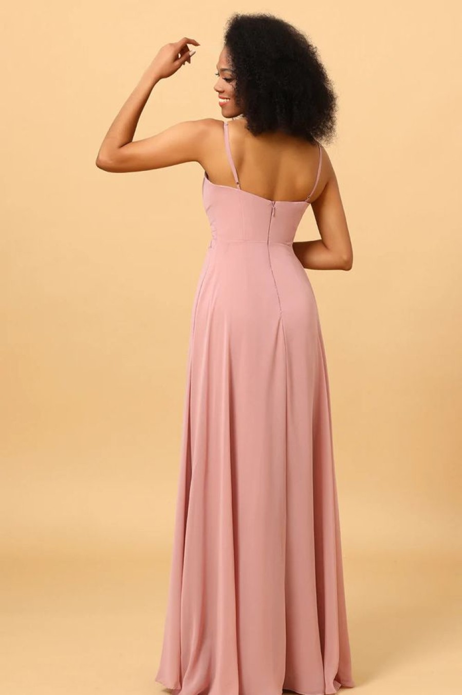 Homrain A Line Spaghetti Straps Long Bridesmaid Dress With Split Front | Bridesmaid Dress Under 100