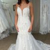 Homrain Mermaid Tulle Spaghetti Straps Long Wedding Dress With Appliques | Lace Wedding Dresses