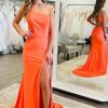 Homrain Mermaid One Shoulder Open Back Long Prom Dress With Slit | Orange Prom Dresses