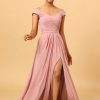 Homrain Ruffles Chiffon Pink Bridesmaid Dress With Slit | Boho Bridesmaid Dresses