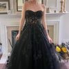 Homrain Corset A-Line Tulle Long Prom Dress With Lace | Black Prom Dresses