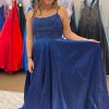 Homrain Navy Lace-Up Back Beading A Line Prom Dress | Blue Prom Dresses