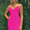 Homrain Sparkly Sequined Tight Short Homecoming Dress With Fringes | Pink Hoco Dresses