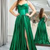 Homrain Glitter A Line Spaghetti Straps Long Corset Prom Dress With Slit | Green Prom Dresses