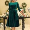 Homrain A Line Round Neck Green Velvet X Mas Dress | Green Hoco Dresses