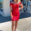 Homrain Red Off The Shoulder Tight Short Homecoming Dress With Lace | Red Hoco Dresses