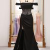 Homrain Mermaid Off The Shoulder Long Corset Prom Dress With Slit | Black Prom Dresses