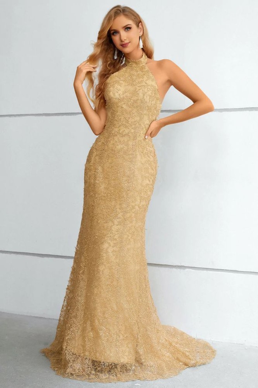 Homrain Halter Neck Mermaid Prom Dress | Gold Prom Dresses