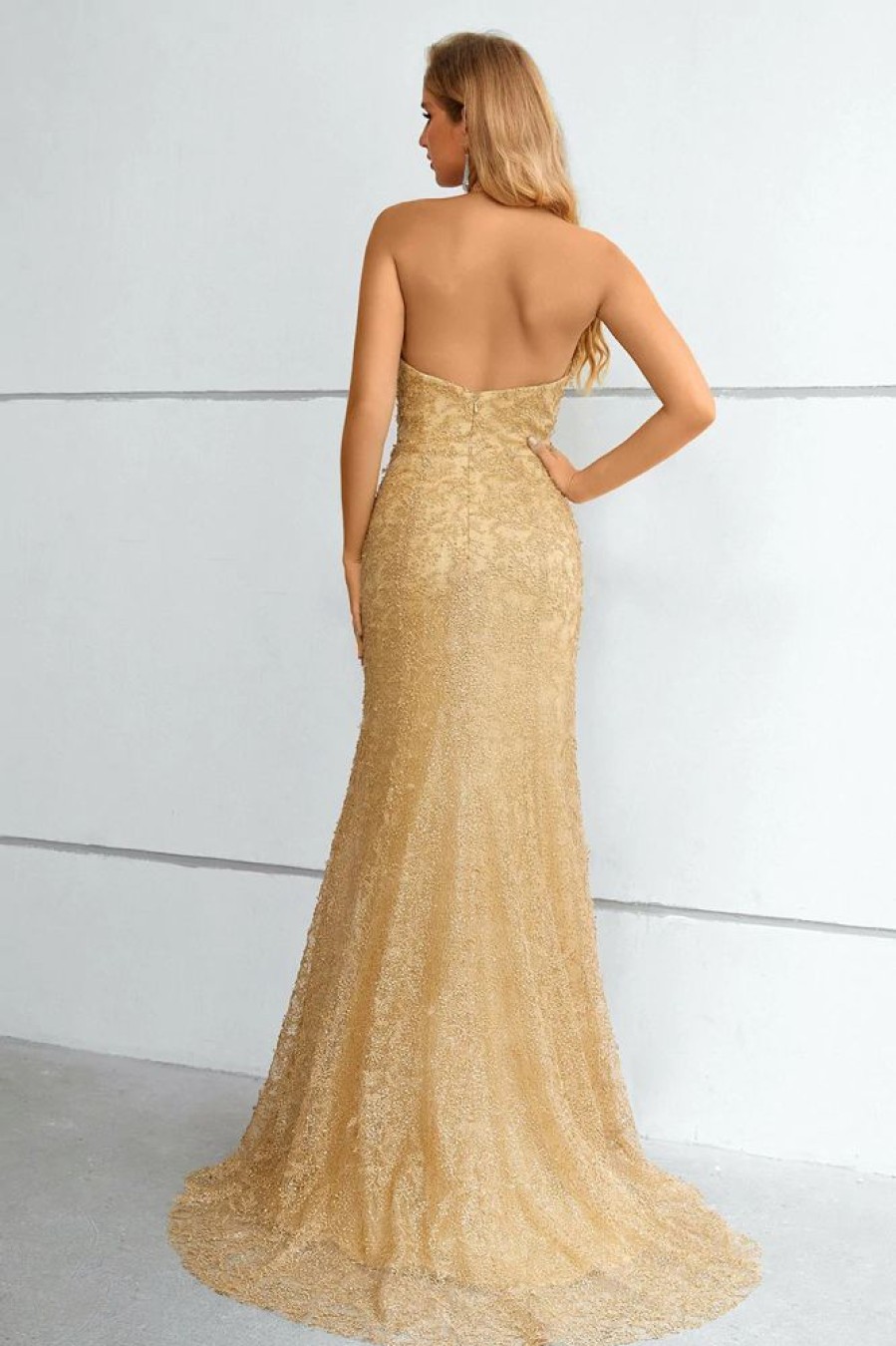 Homrain Halter Neck Mermaid Prom Dress | Gold Prom Dresses