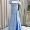 Homrain Glitter Sheath Long Sequined Prom Dress With Slit | Blue Prom Dresses