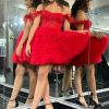 Homrain Sparkly Corset A-Line Short Homecoming Dress With Ruffles | Red Hoco Dresses